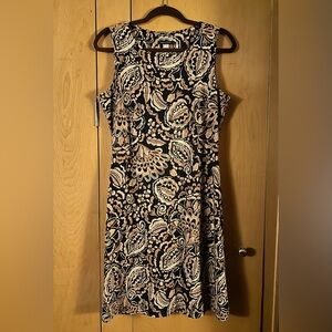 Tommy Hilfiger Sleeveless Paisley Print Midi Dress Black & Tan EUC